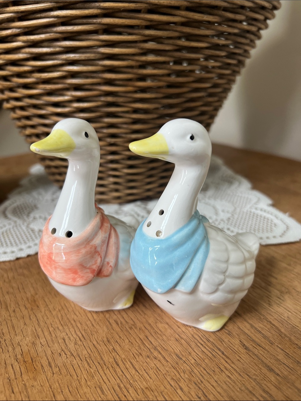 Vintage Country Goose Salt & Pepper Shakers Bandana 90s Kitschy Cottage White